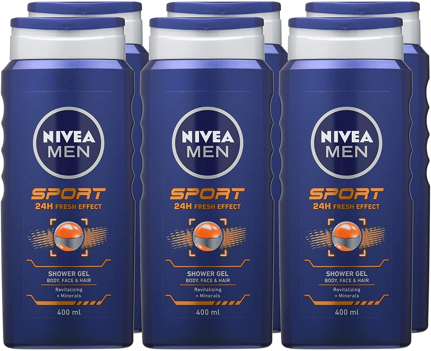 NIVEA MEN Sport Shower Gel (6 x 400ml), Refreshing Body Wash with Lime Scent, All-in-1 Shower Gel for Men, Strong Male Body Wash For Post Sport