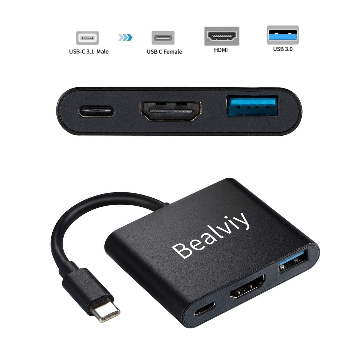 HDMI Type c HUB Adapter, Bealviy 1080P HDMI Adapter Switch, USB C to HDMI Adapter, USB 3.1/3.0 Charging Port Converter Compatible with Switch MacBook Pro/Galaxy Note8/S8/S9+Mate10 Chromebook Pixel