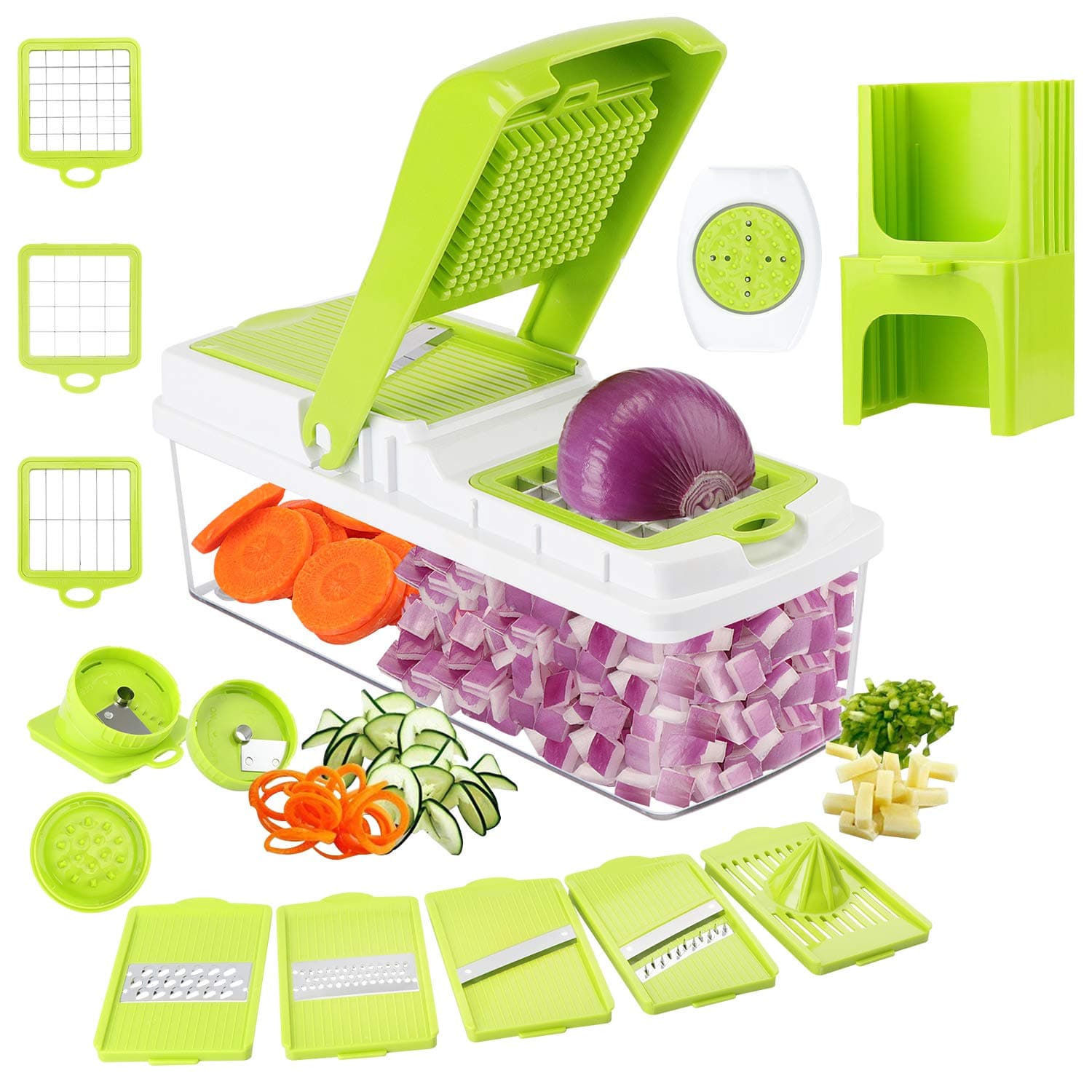 TOROTON Vegetable Chopper Slicer Dicer, 14 in 1 Veggie Food Cutter Onion Chopper Spiralizer Vegetable Slicer, Manual Mandoline for Garlic, Cabbage, Carrot, Potato, Fruits