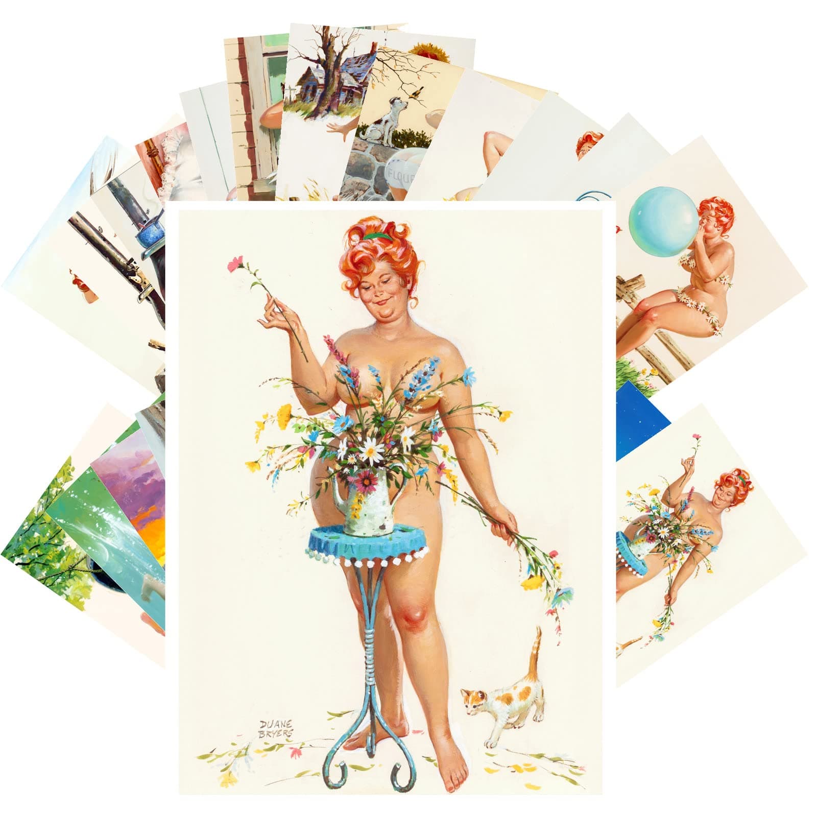 PIXILUVVintage Postcards (24 pcs 4"x6" each) HILDA Funny Chubby Pinup Girl Vintage Notecards Sexy Redhead Plus Size Model Girl Retro Greeting Card Reprint