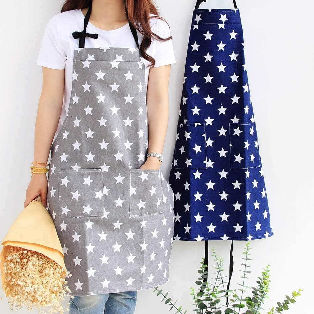 2 Pack Women's Apron,Star Chefs kitchen Apron With Two Pockets Fashion Star Pattern Cotton & Canvas Aprons for Women Chef kitchen,Cooking,Grill and Baking
