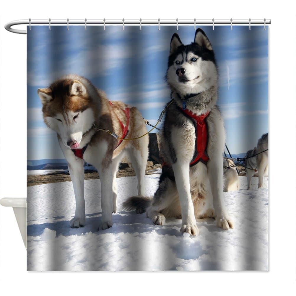 Custom Love Cute Husky Dog Waterproof Fabric Thickened Shower Curtain Bathroom 71(W)x79(L)