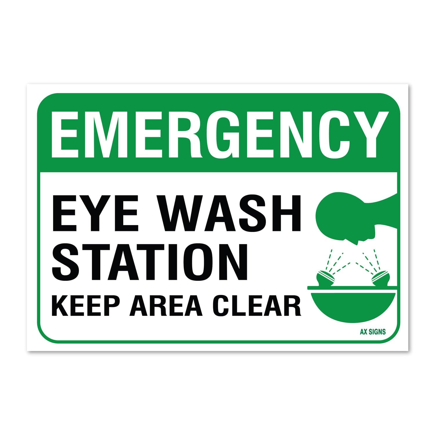 Emergency Eye Wash Station Sign, Large 10 x 7 Inch Self-Adhesive Vinyl Sticker
