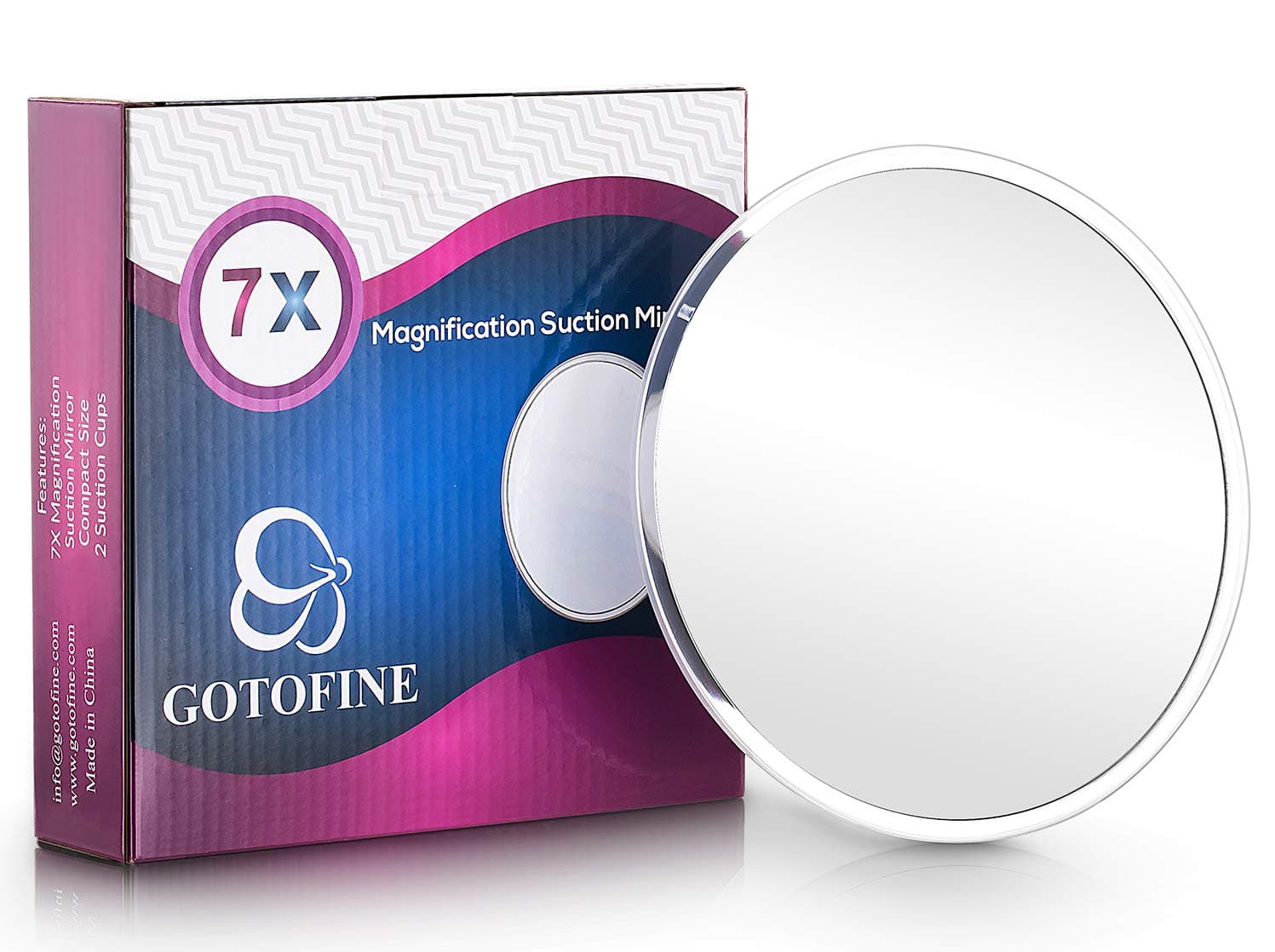 Gotofine 7X Magnifying Suction Mirror with 2 Strong Suction Cups and Hanging Hole for Makeup & Shaving, Clear & Transparent, Free Your Hands, Round