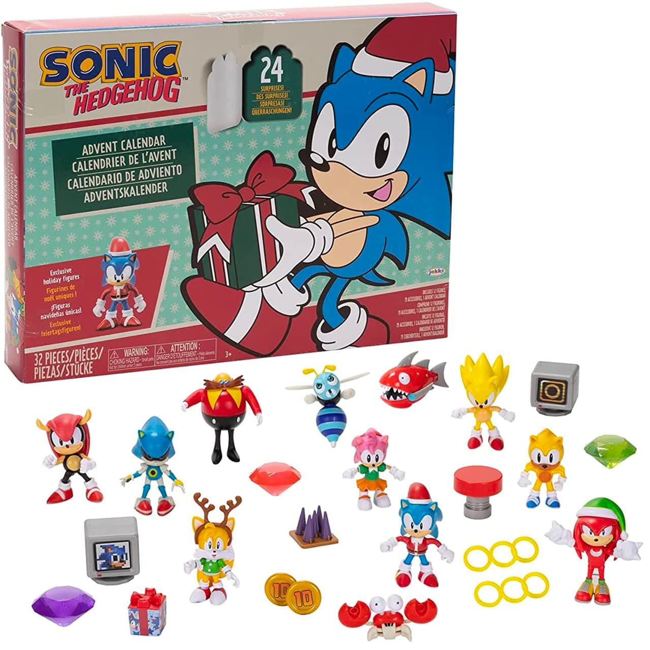 Sonic The Hedgehog Advent Calendar by JAKKS Pacific, 24 Days of Surprises with Mystery Characters and Accessories! Approx. 3.8cm Scale Figures, Novelty Advent Calendar, Gift For Kids & Collectors