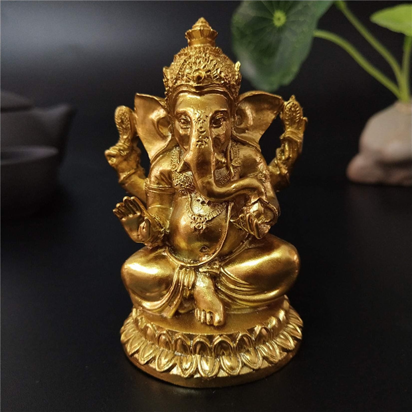 Gold Lord Ganesha Statues- Hindu Elephant God Statue Resin Sculpture Indian Ganesh Buddha Figurine Handmade Gift Decoration Ornaments for Home, Garden, Car