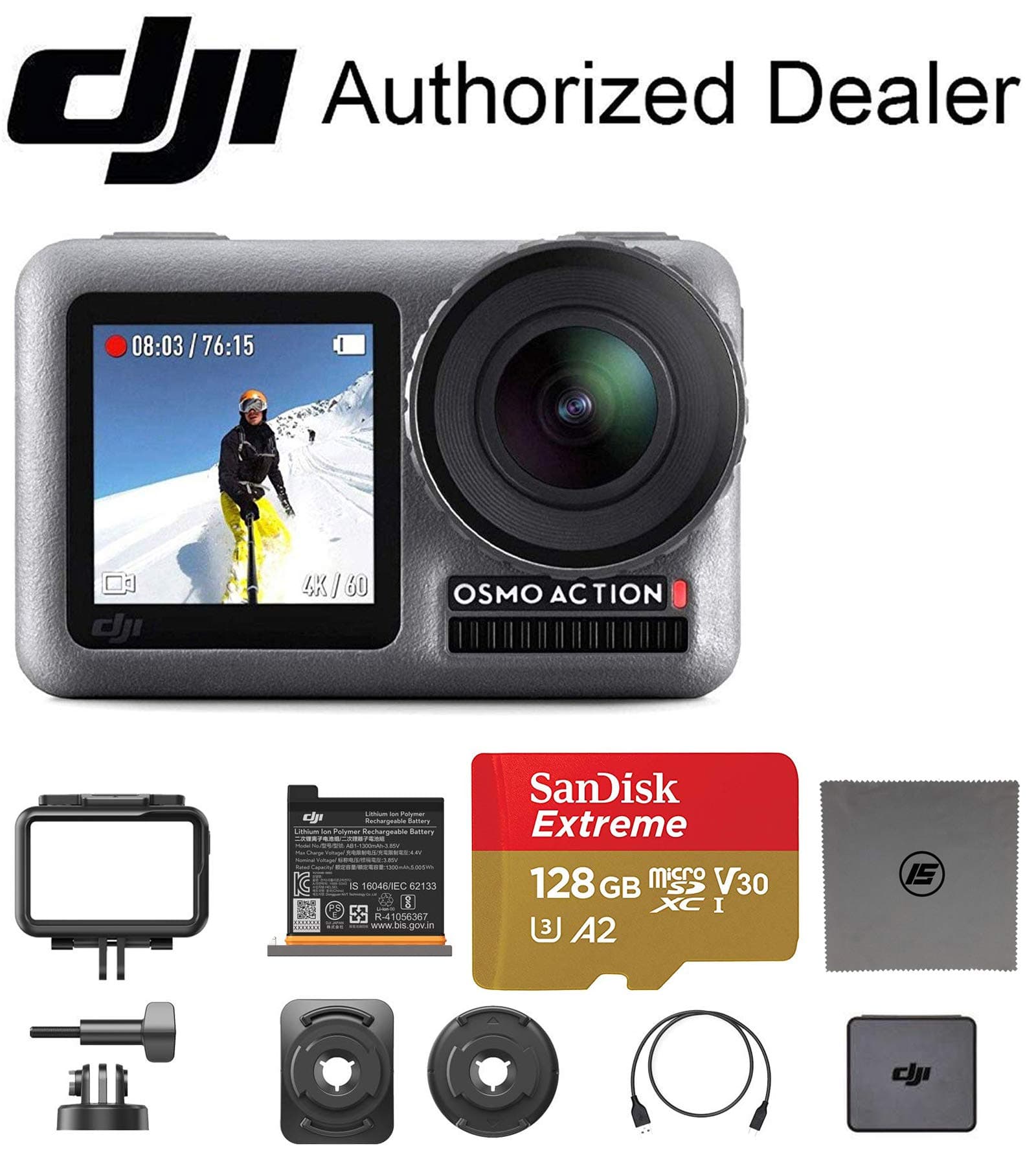 DJI OSMO Action – Dual Touch Display Waterproof Digital Action Camera with 4K HD Video 12MP Photos Live Streaming Stabilization (128GB Memory)