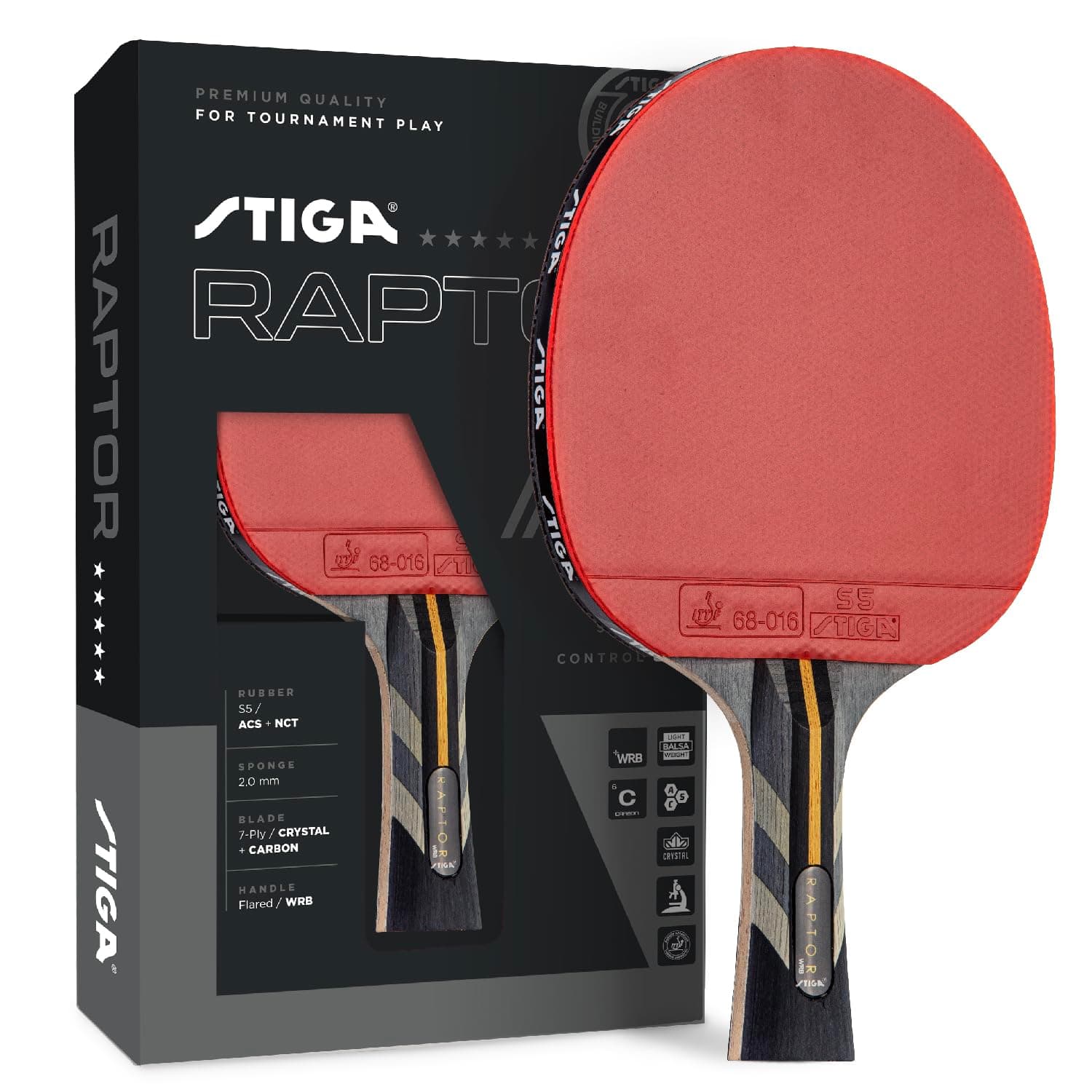 Pro Carbon + Raptor Performance-Level Table Tennis Rackets with Carbon Technology for Tournament Play - 7-ply Blade with Flared Handles - 2mm Sponge for Enhanced Control and Speed