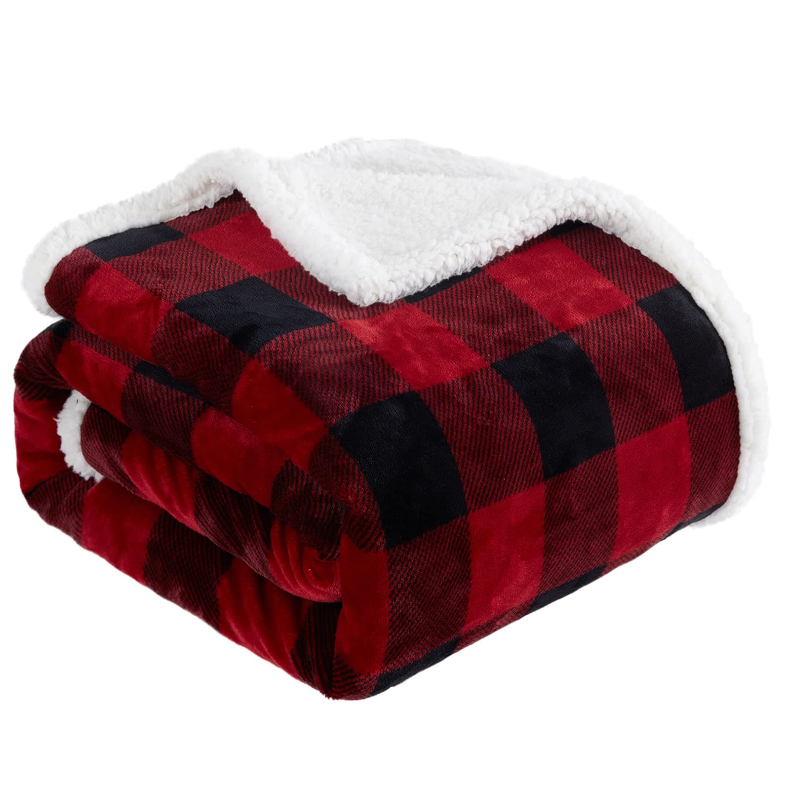 Touchat Sherpa Red and Black Buffalo Plaid Christmas Twin Blanket 60" X 70", Fuzzy Fluffy Soft Cozy Throw Blanket, Fleece Flannel Plush Microfiber Blanket for Couch Bed Sofa