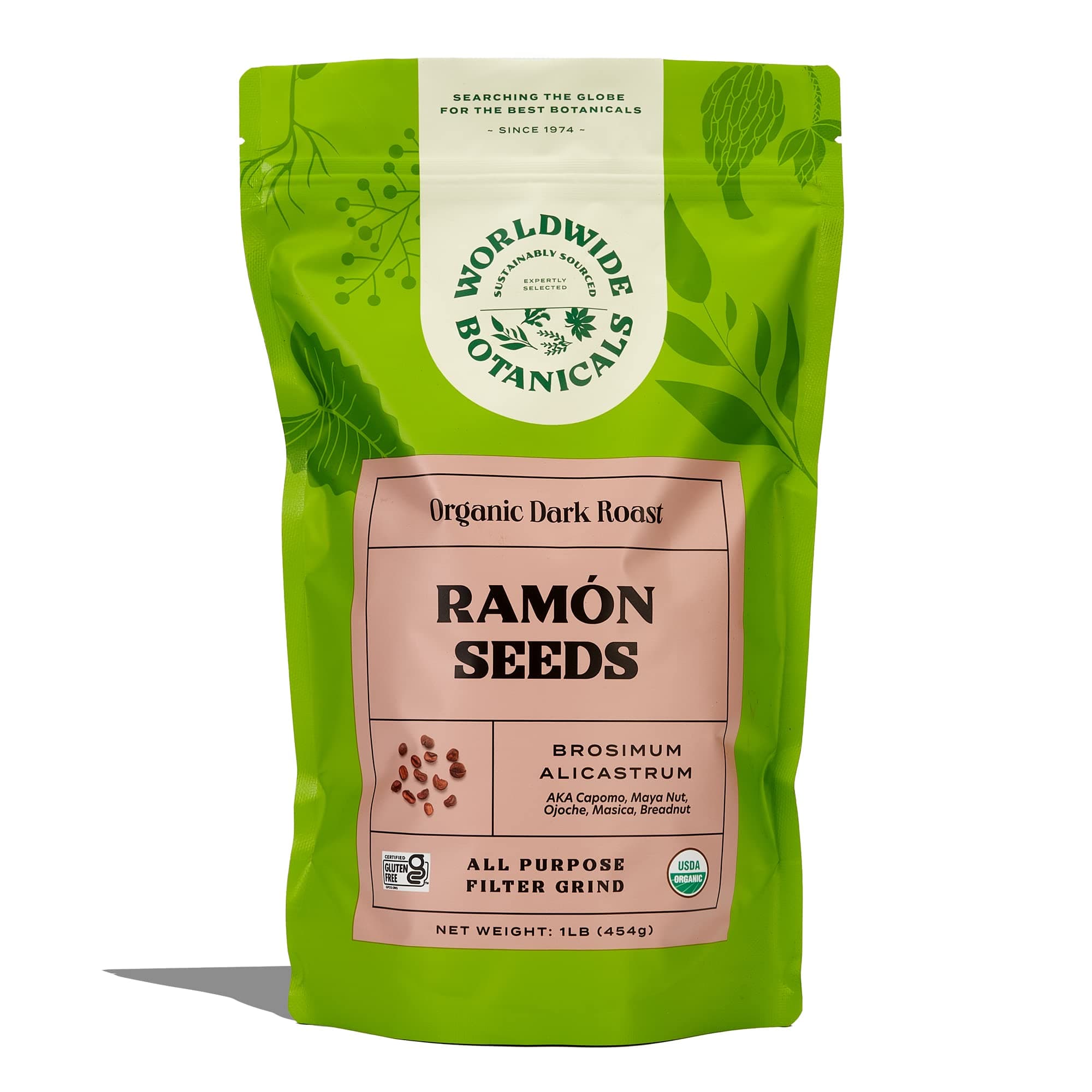 - Worldwide Botanicals Organic Ramón Seeds, 1lb – Dark Roast - AKA Capomo, Ojoche, Maya Nut, Bread Nut, Mojo, Masica - Ground Coffee Alternative, Gluten-Free, Kosher, Brew Like Coffee