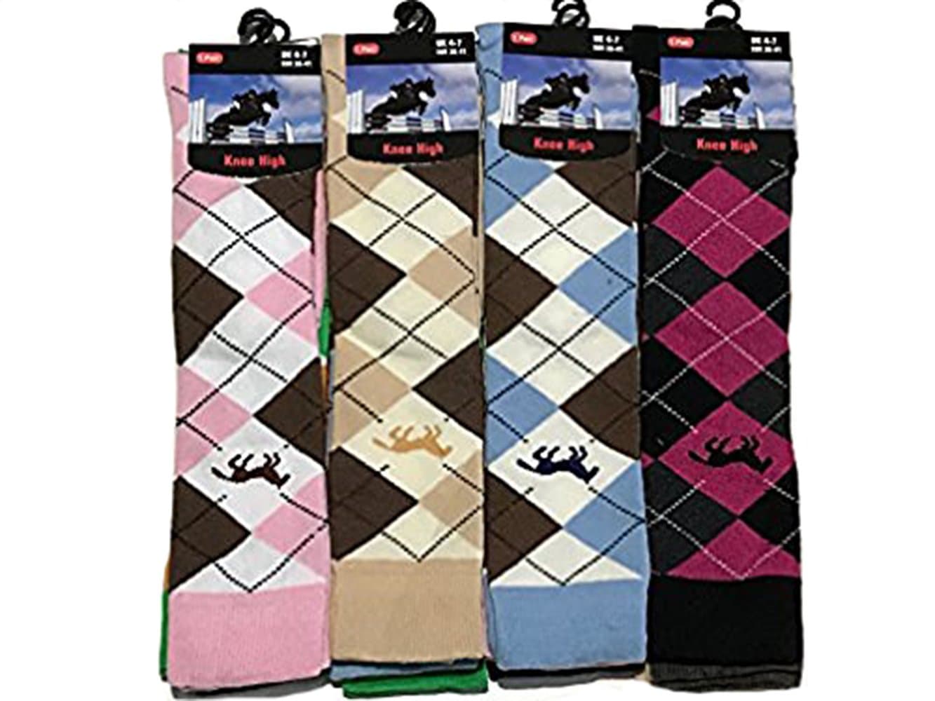6 X Pairs Women's Argyle Horse Design Horse riding Socks Ladies Knee high Socks