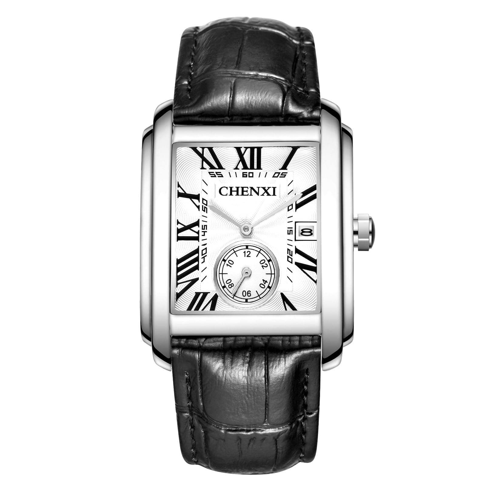 Retro Men Square Watch Quartz Calendar Leather Watch Independent Second Dial Dress Wrist Watch for Men Black Blue Brown