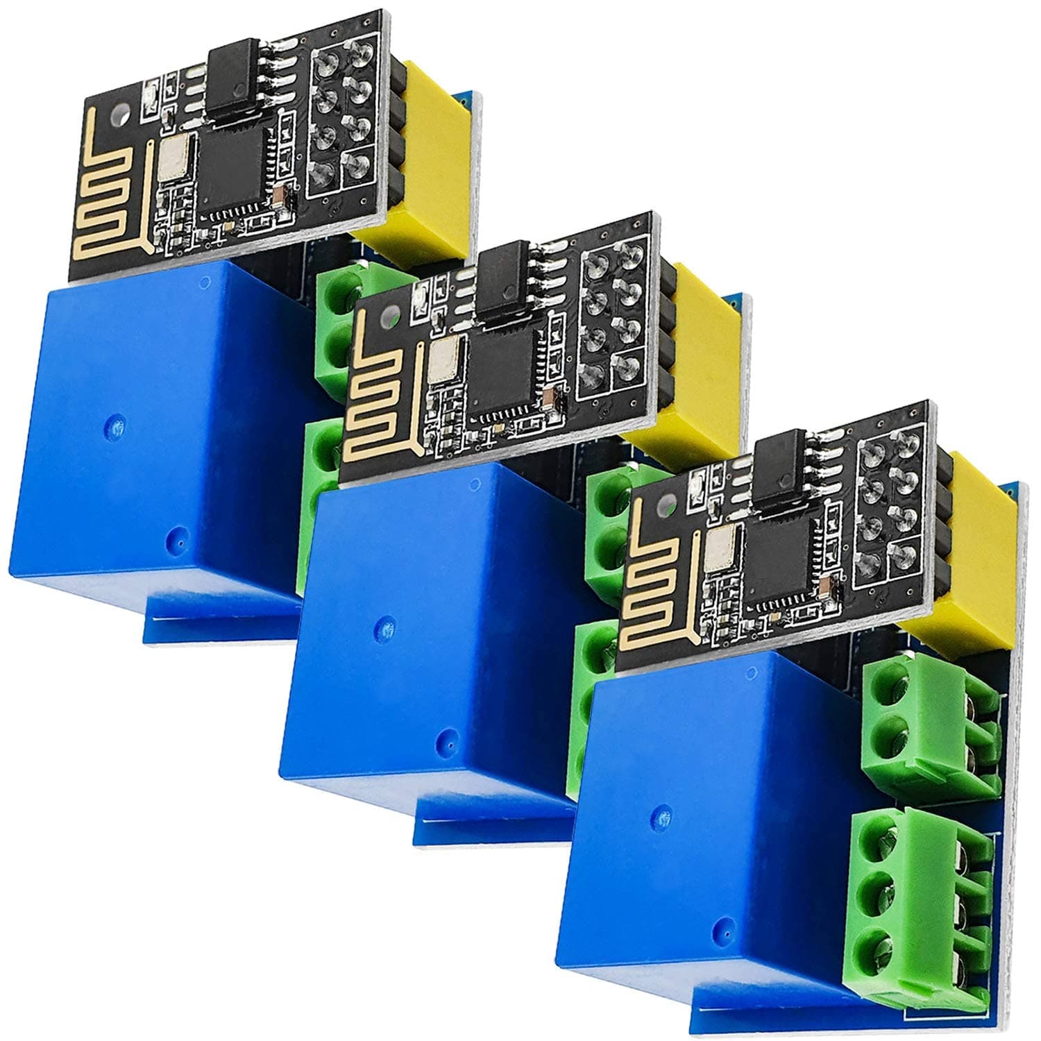 3 x ESP8266-01S ESP-01S Serial Wireless WLAN WiFi Transceiver Module 80MHz 1MB Flash 5V with ESP8266 Relay Adapter compatible with Arduino Including E-Book!