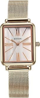 Titan Slimline Quartz Analog Mother of Pearl Dial Rose Gold Stainless Steel Strap Watch for Women-NS95181WM01