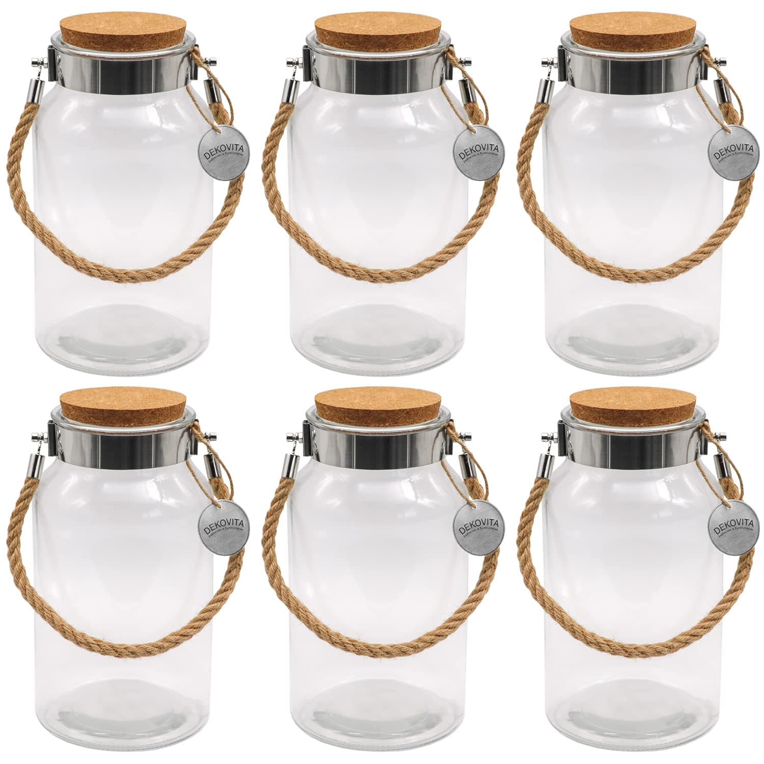 Dekovita Set of 6 Glass Jar for Decor - 5L Storage Container with Cork Stopper - Ø16x30cm Terrarium Bottle with Lid - Memory Sand Jar - round Lantern