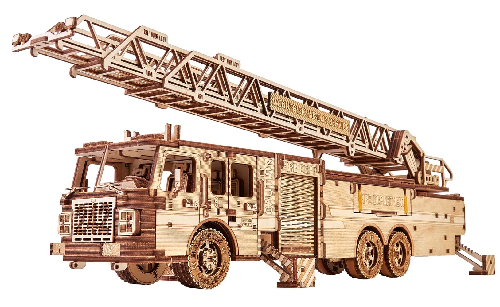 - Rescue Firetruck Movable - Rotating Extendable Ladder - 3D Wooden Puzzles for Adults to Build - Rides up to 20 ft - Wooden Models Engineering DIY Project Mechanical Model Kit