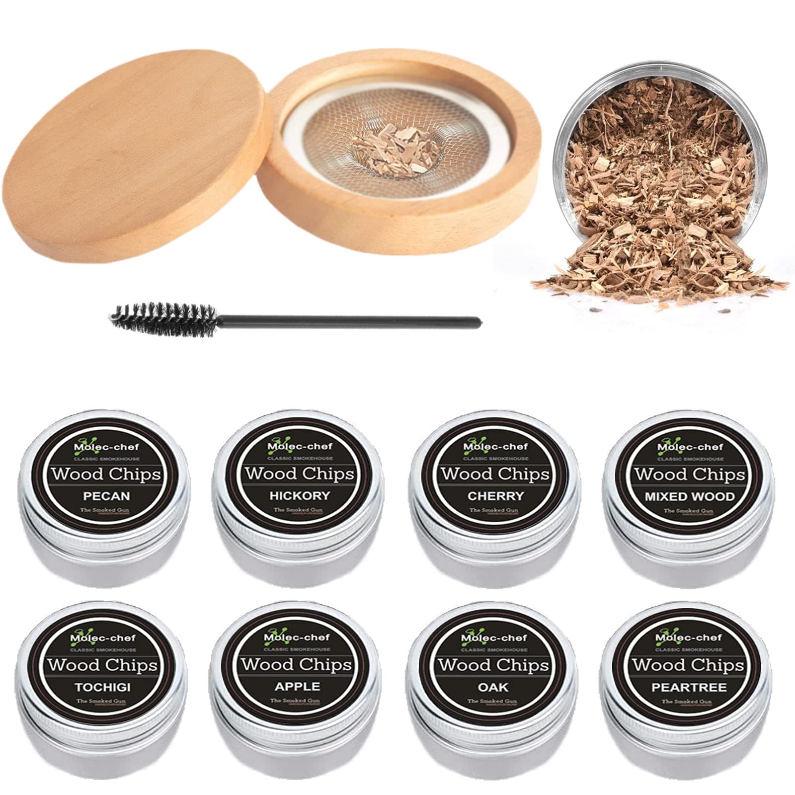 Cocktail Smoker Kit with 8 Flavors Wood Chips, Old Fashioned Drinks Smoke Infuser, Chimney Smoker for Whiskey Bourbon Meats Cheese Dried Fruits, Best Gift for Whiskey Lover, with Cleaning Brush