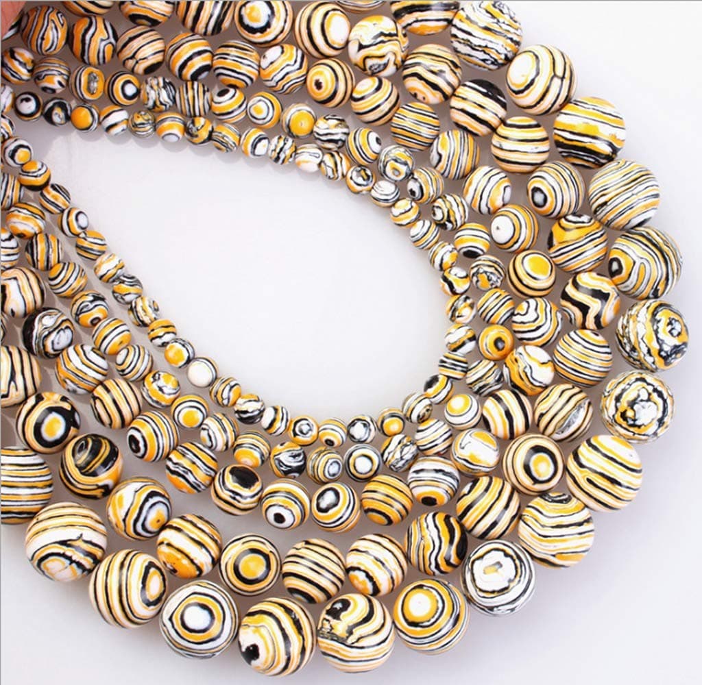 8mm Natural Stone Beads Malachite Beads for Bracelets Making,46pcs Striated Stone Round Loose Gemstone Beads for Jewelry Making Adults (Yellow, 8mm)