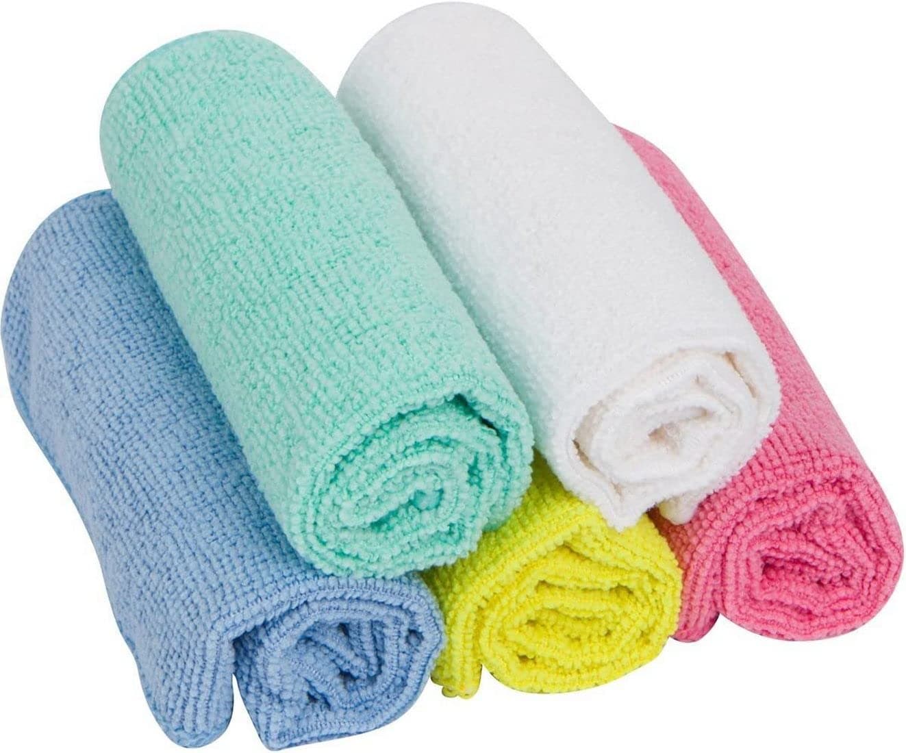 SuperAbsorb Microfiber Cloths - Best Microfiber Cleaning Cloth Pack of 50 (30cm x 30cm). Comes with 5 Vibrant Colors for Dust-Free, Lint-Free, Streak-Free and Chemical-Free Cleaning