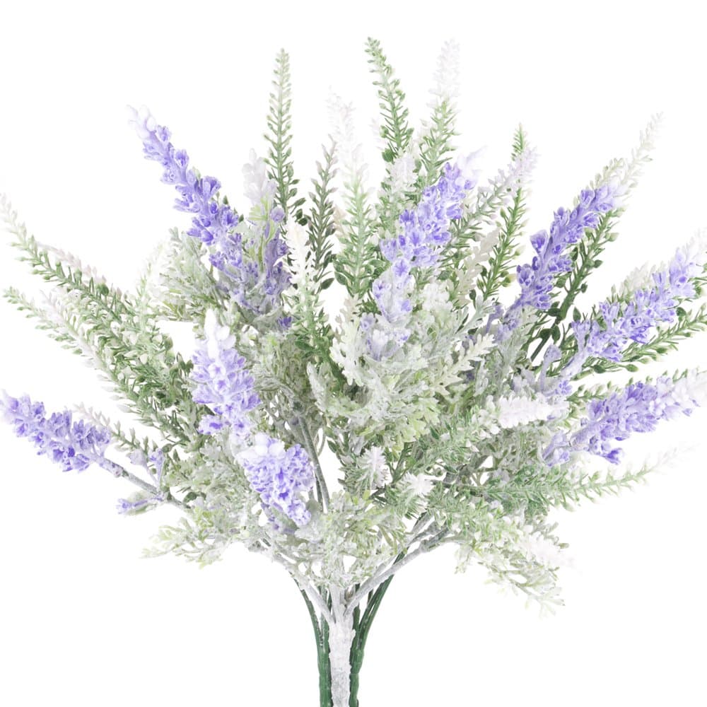 Artemiz Artificial Flowers Fake Plants for Wedding Bouquet - Flocked Snowy Lavender Arrangements Purple Lifelike Christmas Gift Home Garden Wedding Party Décor DIY Floral Bunch[White & Purple]
