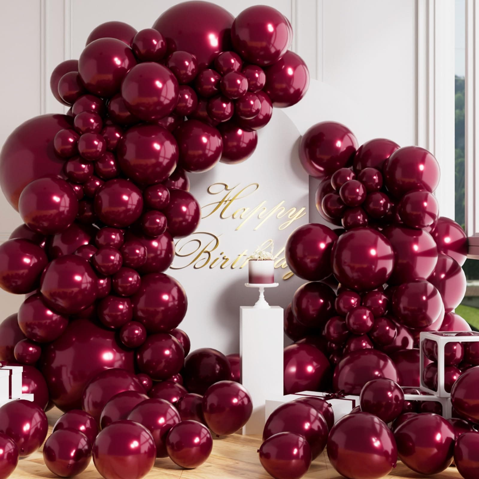 AULE 100 Pcs Metallic Burgundy Balloons Different Sizes 18/10/5 inch Maroon Chrome Latex Shiny Helium Balloons Party Decoration for Birthday Wedding Baby Shower Graduation Anniversary