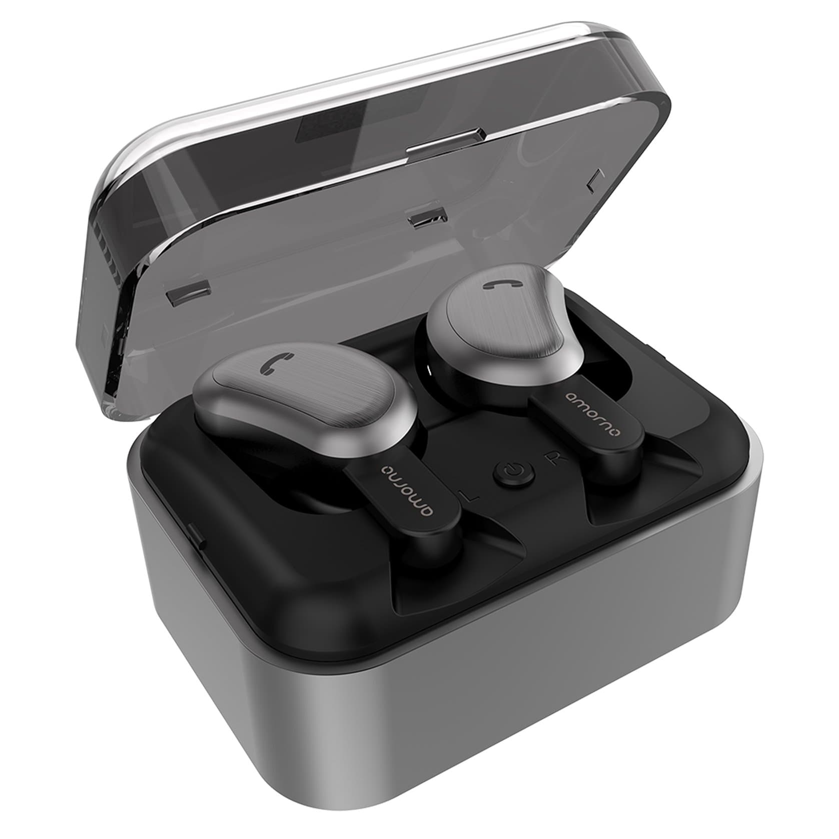 AMORNO Wireless Earbuds, True Bluetooth Headphones in-Ear Deep Bass Noise Cancelling Earphones Mini Sweatproof Sports Headsets with Charging Case Built-in Mic