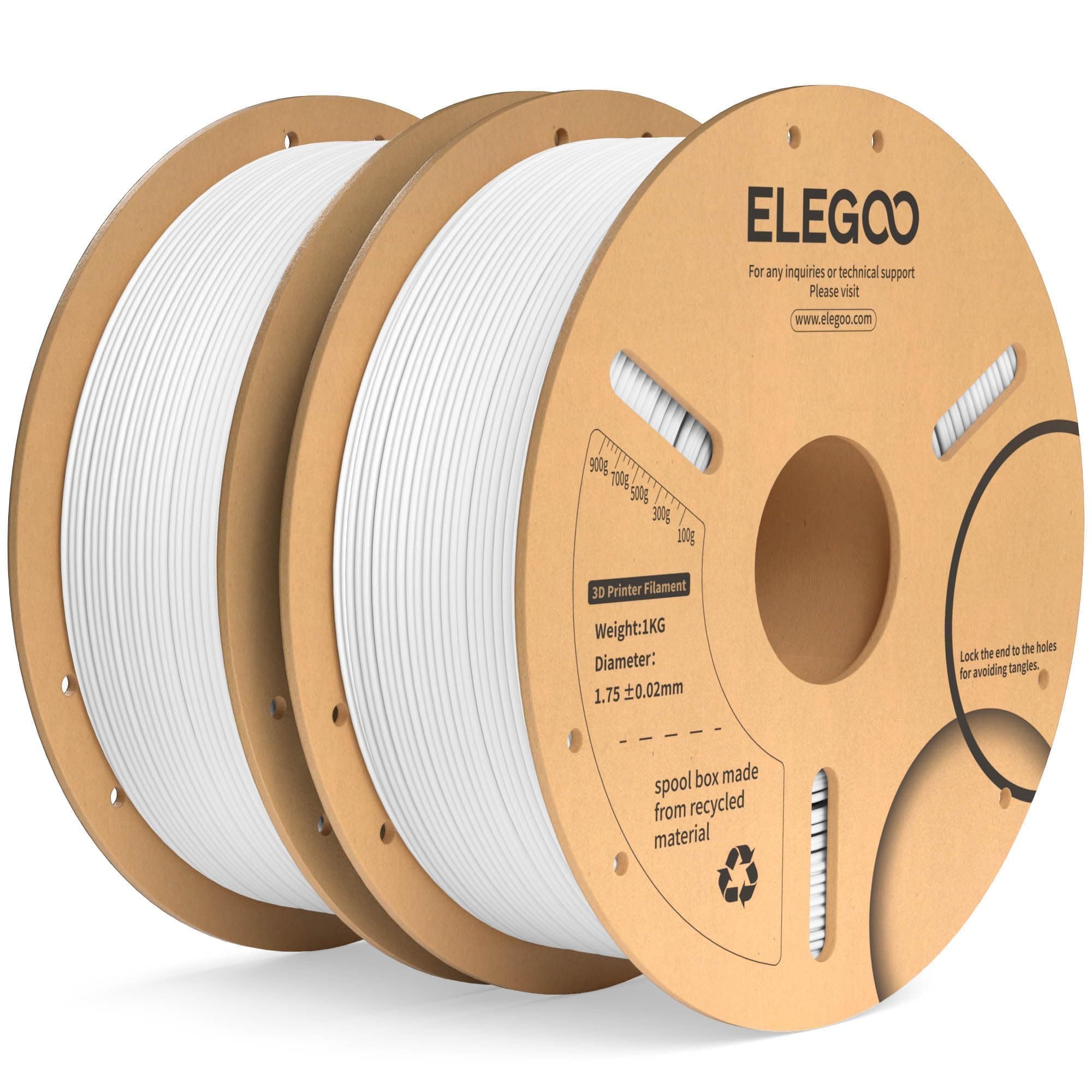 ELEGOO PLA Plus Filament 1.75mm White 2KG, PLA+ Tougher and Stronger 3D Printer Filament Dimensional Accuracy +/- 0.02mm, 2 Pcs 1kg Spool(2.2lbs) Fits for Most FDM 3D Printers