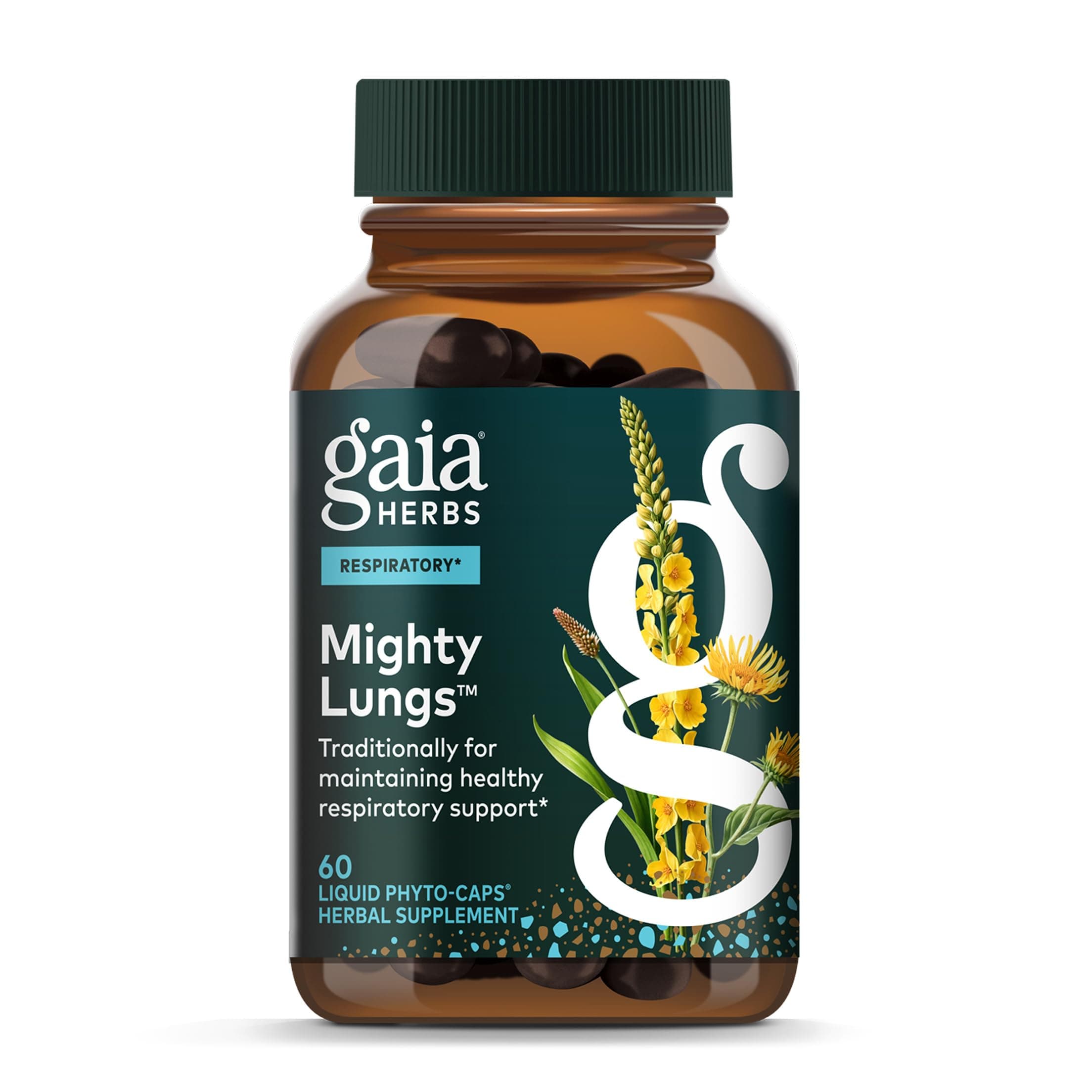 Gaia Herbs Mighty Lungs - Lung Support Supplement to Help Maintain Overall Lung & Respiratory Health* - With Mullein, Plantain, Schisandra & Elecampane - 60 Vegan Liquid Phyto-Capsules (20-Day Supply)