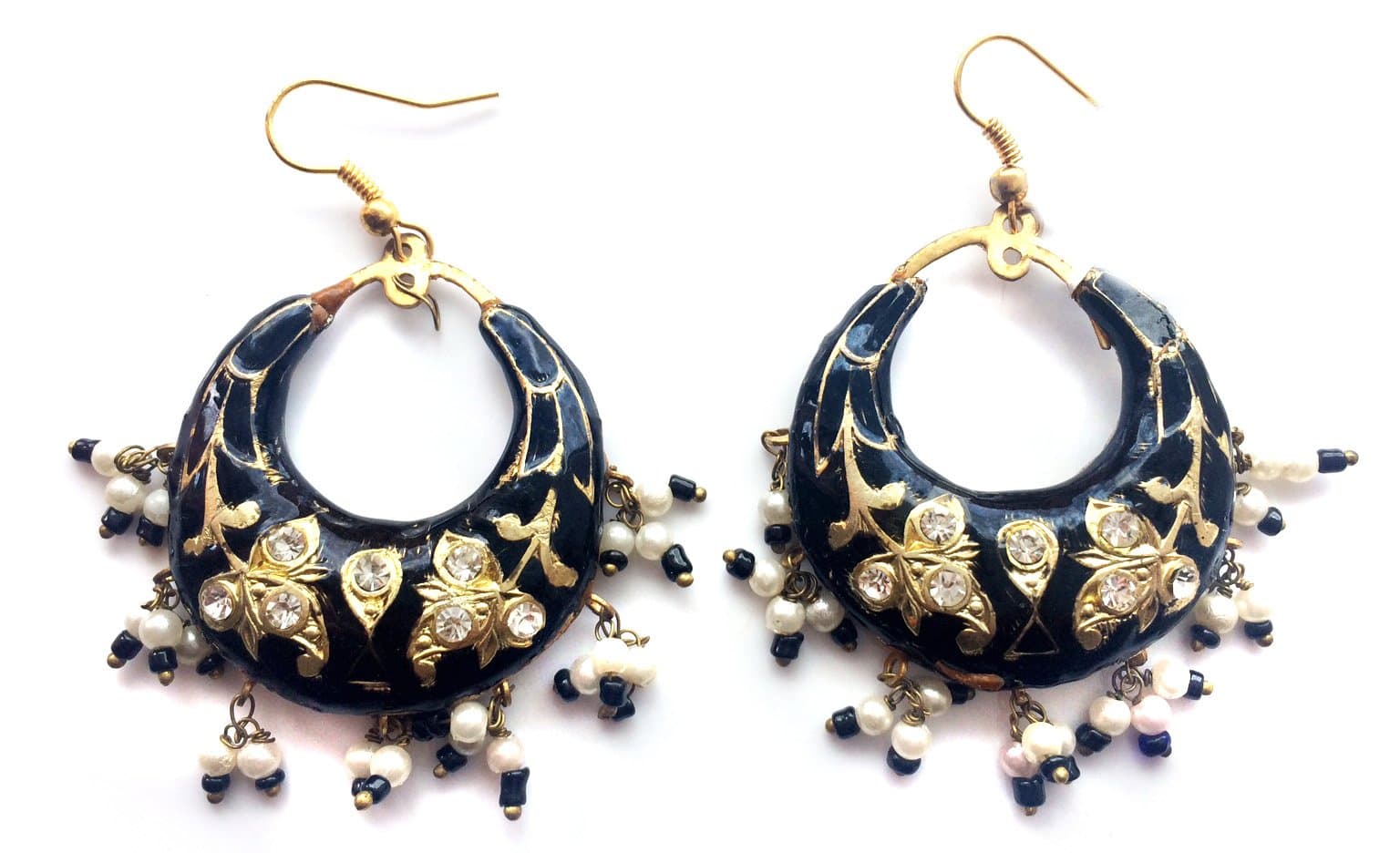 Jaipur Lac Earrings,Dangle BLACK Earrings,Large Chand Bali Earrings,jhumkas gold black