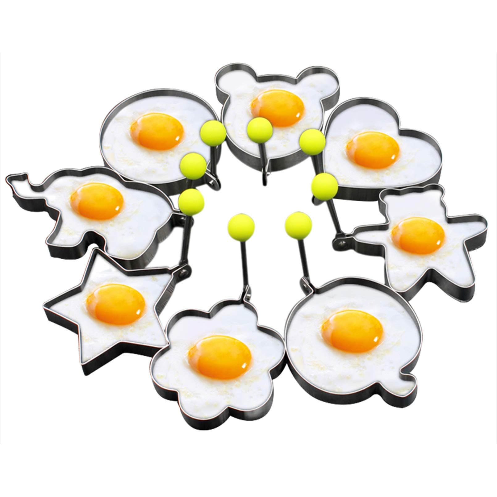 8pcs Set Fried Egg Rings Molds Non Stick for Griddle Pan, Egg Shaper Pancake Maker with Handle, Stainless Steel Egg Form for Frying Cooking