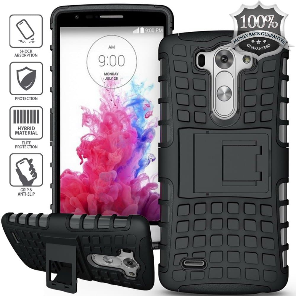 ElBolt LG G3 Vigor / G3 Mini / G3 Beat/ G3s D725 D722 Case - 3 in 1 Bundle Armor Grenade Stand Hard Gel Case -Black with Free Ultra-Sensitive Stylus Pen and Premium Screen Protector by ElBolt TM