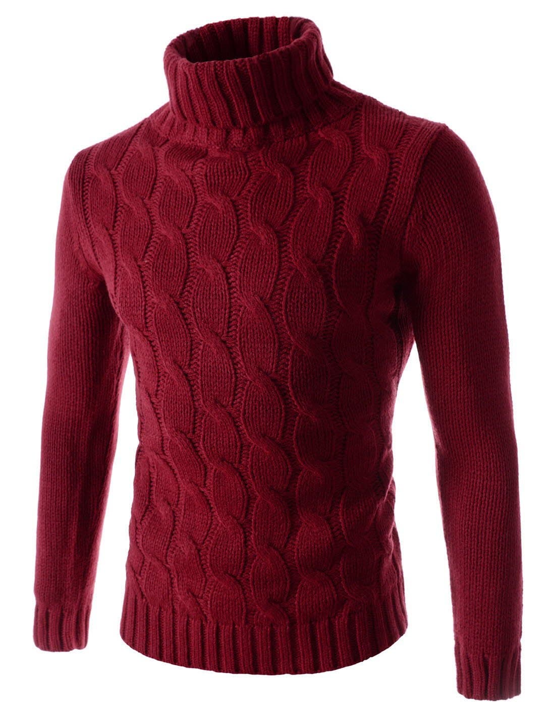 Showblanc (SBTN01 Man Easy Fit Chunky Cable Textured Knit Turtleneck Sweater RED US S(Tag Size L)