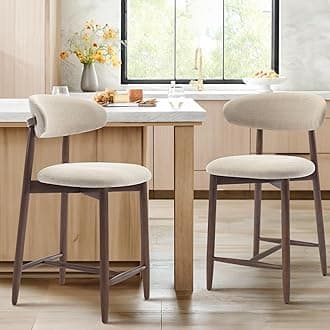 COLAMY Counter Height Bar Stools Set of 2, Kitchen Bar Stools with Back, Mid Century Modern Upholstered, with Wood Legs for Kitchen Island Dining Room, Beige