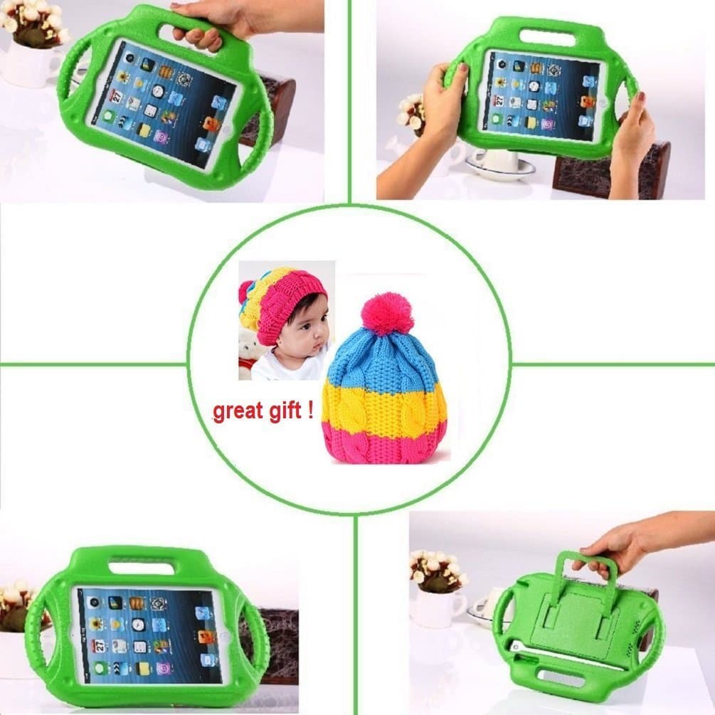 Kid's Light Weight EVA Steering Wheel Design Drop-Proof iPad Protective Case with Handles (for iPad Mini) [Previous Generation] + Universal Stylus Pen with fashion hat gift for children, Great Gift !(Green)