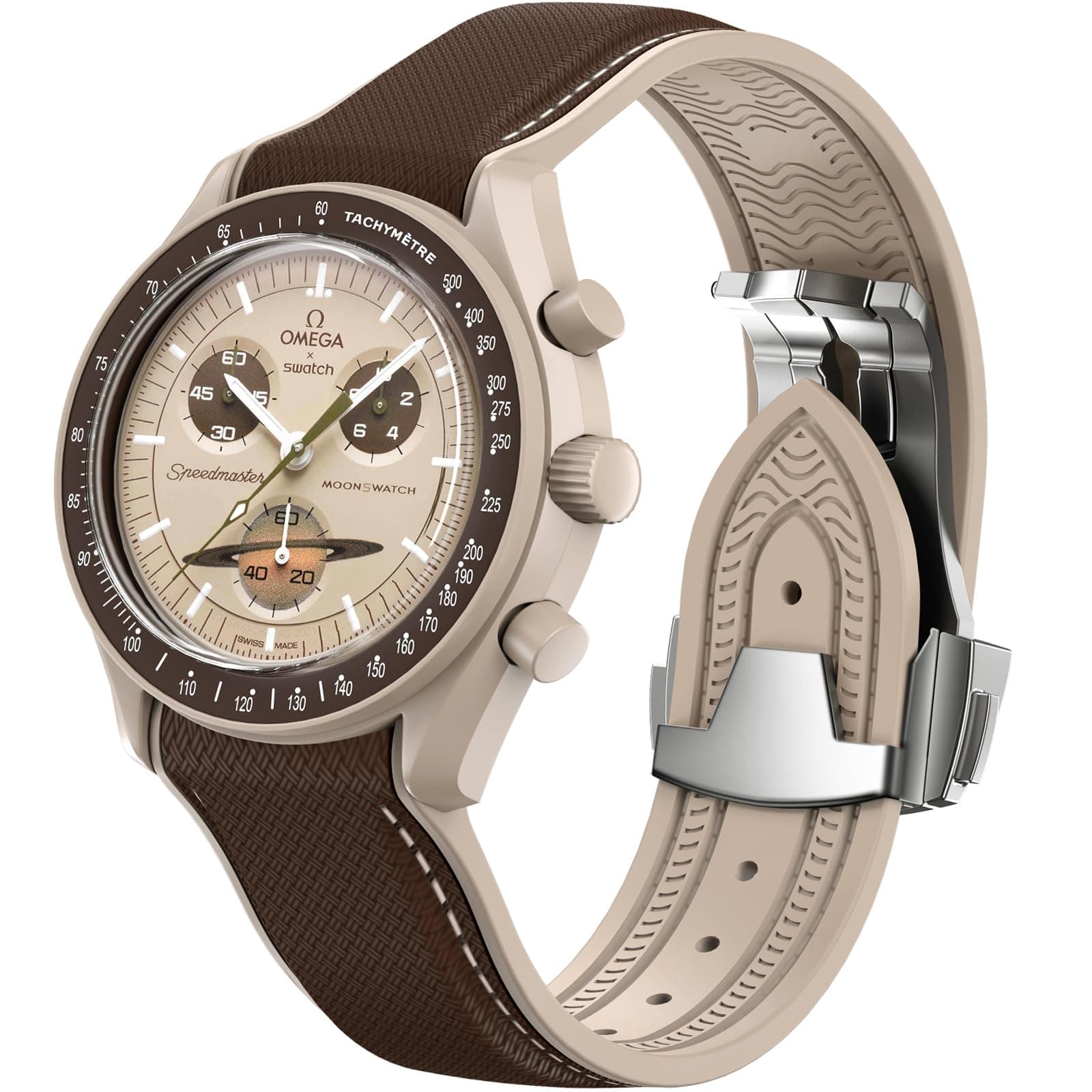 Strap for Omega x Swatch MoonSwatch Watch 20mm,Folding Buckle Strap Compatible Omega Swatch Moonswatch Speedmaster,Curved No Gap Replacement Strap fo Swatch Omega Men Women