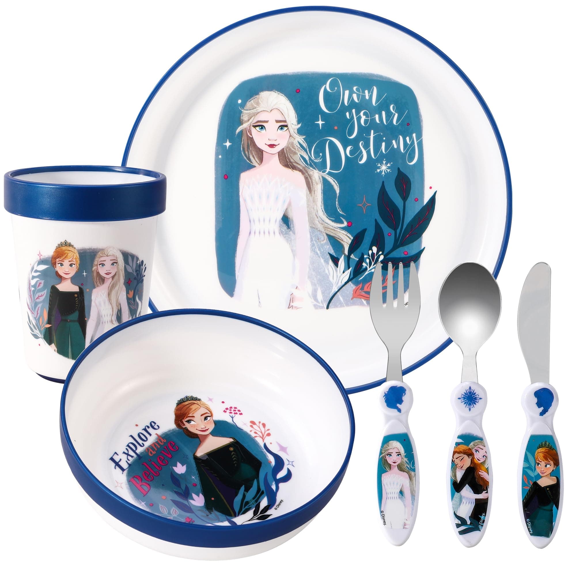 Kids 6 Piece Reusable Dinner Set - Plate/Bowl/Cup/Knife/Fork/Spoon - Childrens Dinnerware Tableware Cutlery Set (Frozen)
