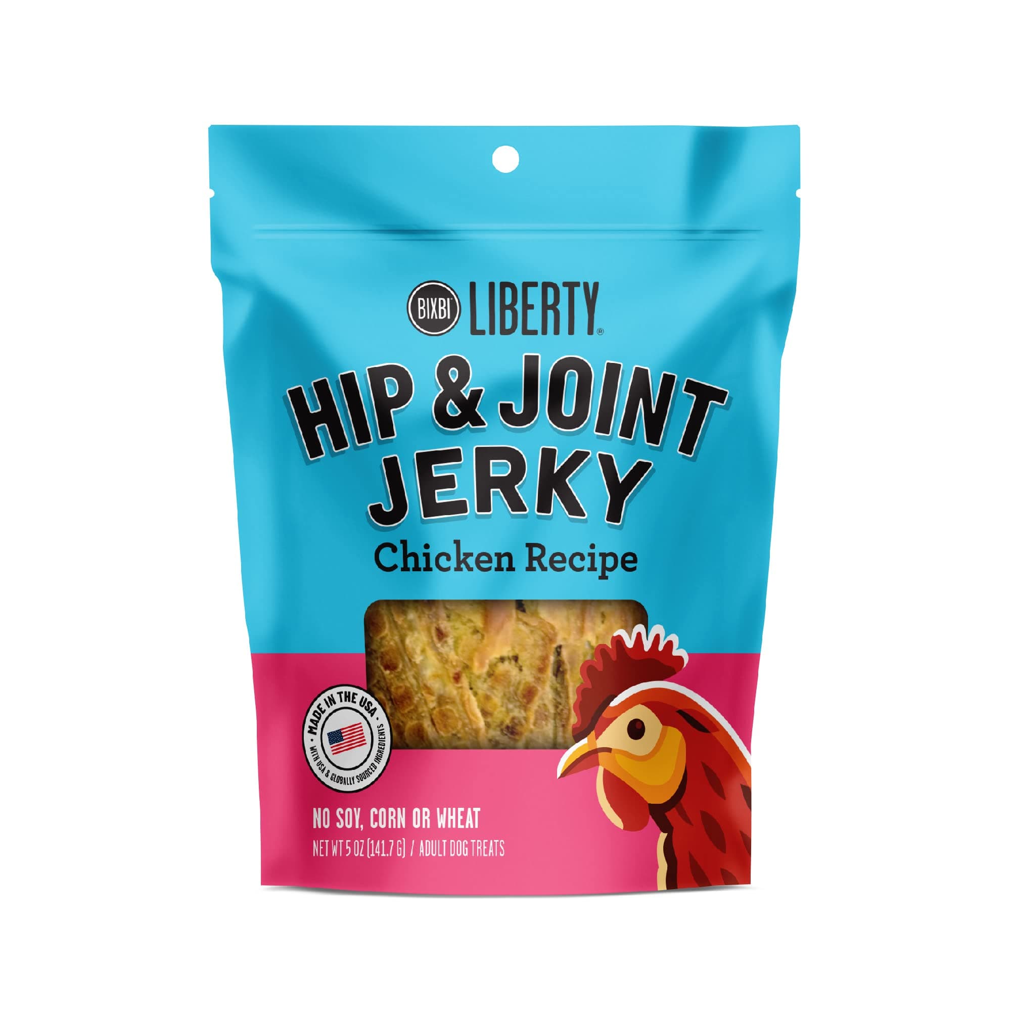 BIXBILiberty Hip & Joint Support Chicken Jerky Dog Treats, 5 oz - USA Made Grain Free - Glucosamine, Chondroitin for Dogs - Antioxidant Rich, No Fillers