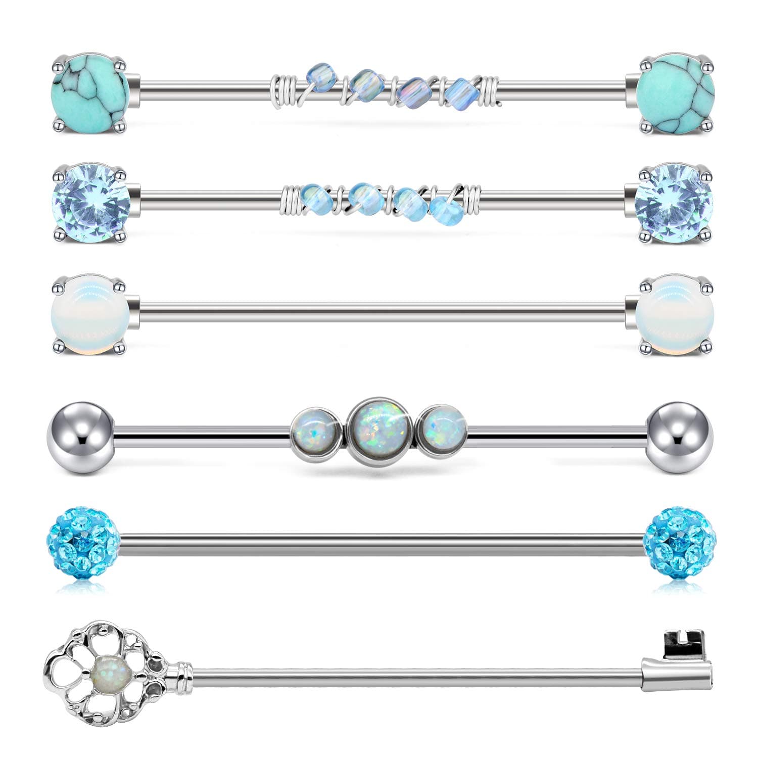 QWALIT Industrial Piercing Jewelry - Industrial Earrings for Women & Men, 16g & 14g, Surgical Stainless Steel Barbell & Bar Piercing