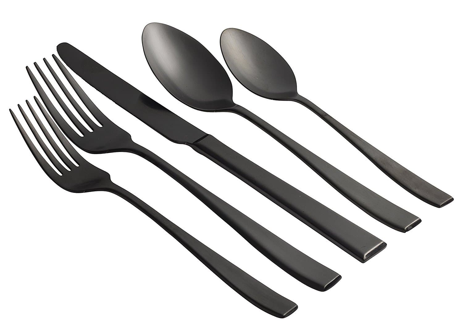 Jaf Gifts 20 Piece Black Flatware Set With Matte Finish - Stainless Steel Cutlery Service For 4 With Soup Spoon, Teaspoon, Dinner Knife, Dinner And Salad Fork