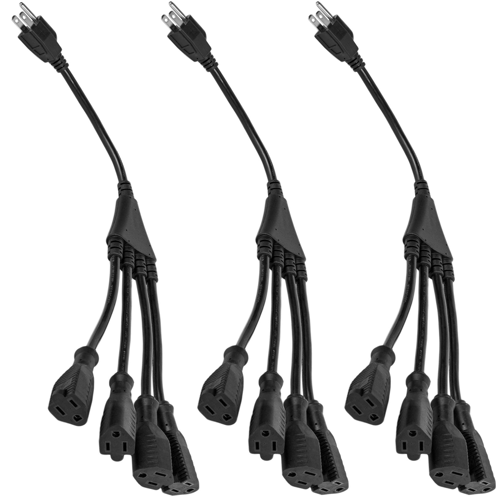 4 Way Power Splitter - 1 to 4 Extension Cord Splitter, 1.5' Short Extension Cord UL Listed, Outlet Splitter 3 Prong, Power Strip Outlet Plug, Y Style Extension Cord Black, SJT 16 AWG Luxury Office (3)