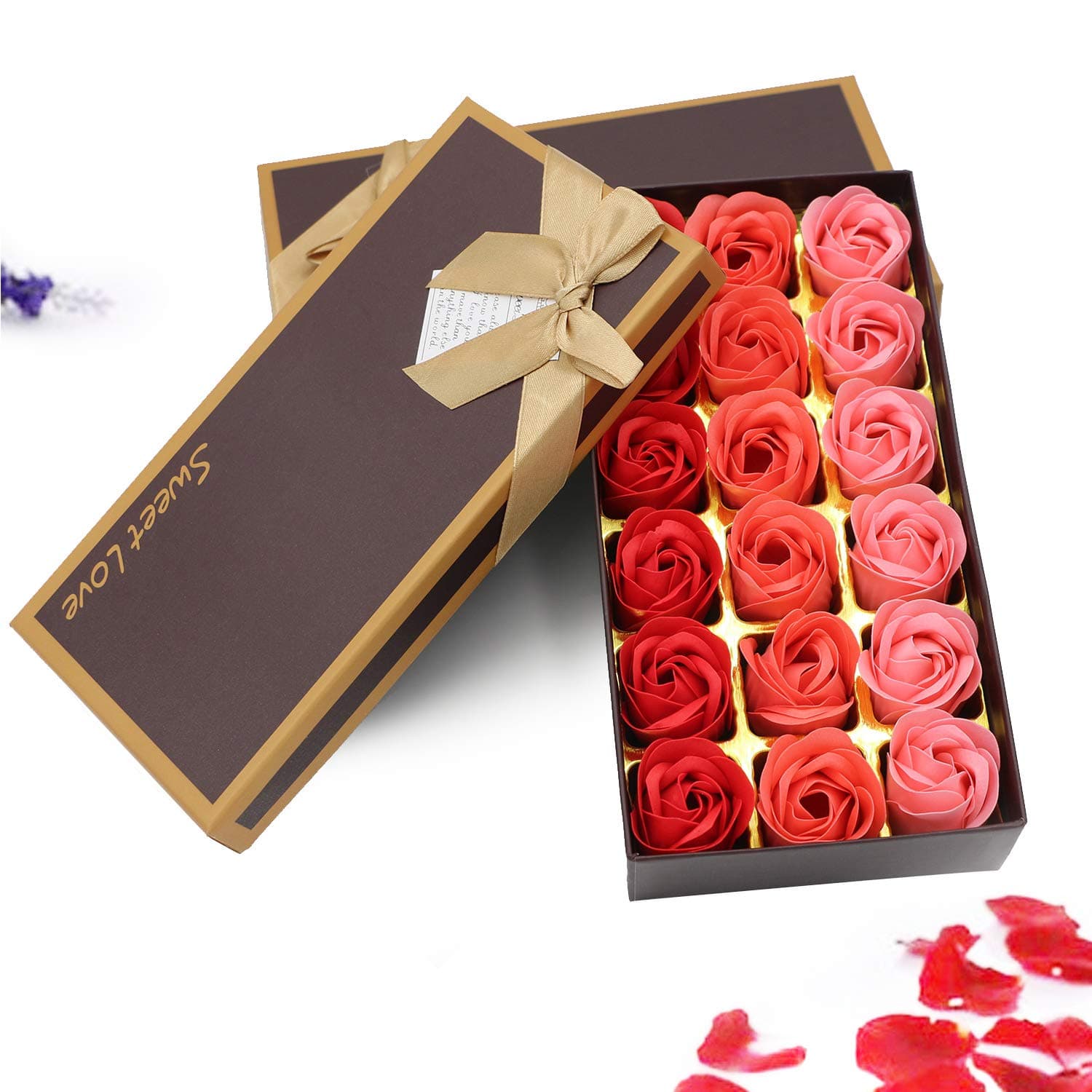 ZEHNHASE SehrGo Preserved Rose Soap Set Scented Bath Soap Rose Flower Petals in Gift Box for Women Teens Girls Mom Birthdays Mother's day, 18PCS (Red)