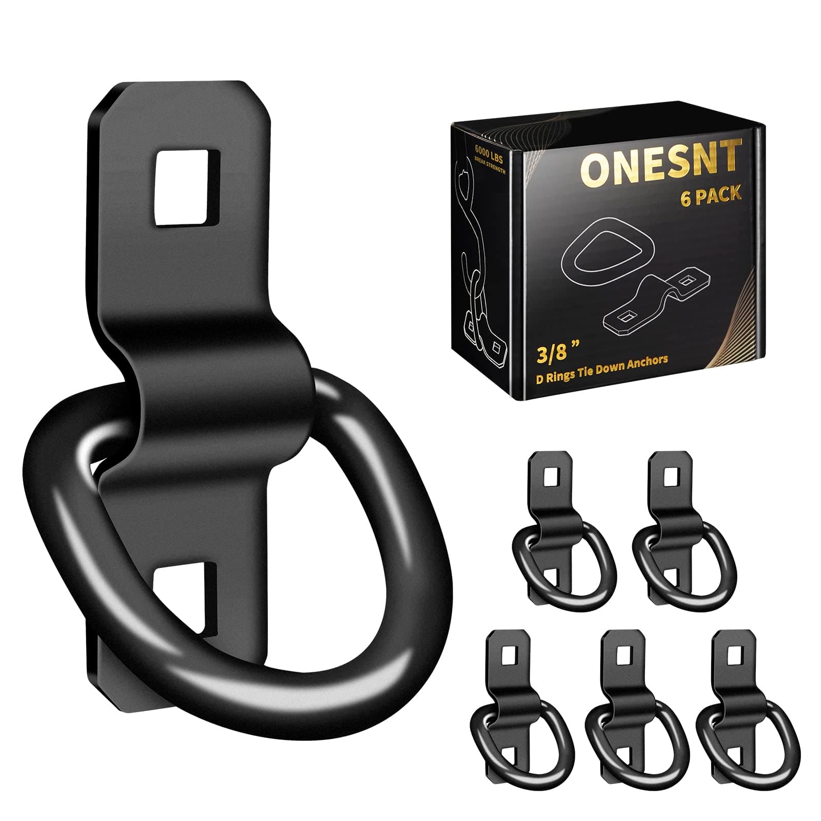 D Rings Tie Down Anchors 3/8” Heavy Duty 6000 Pound Breaking Strength for RV Camper Pickup Trailer Cargo Control, Tying Down Motor Bikers,ATV Surface Mount Bracket Enclosed Points（Pack of 6 Black）