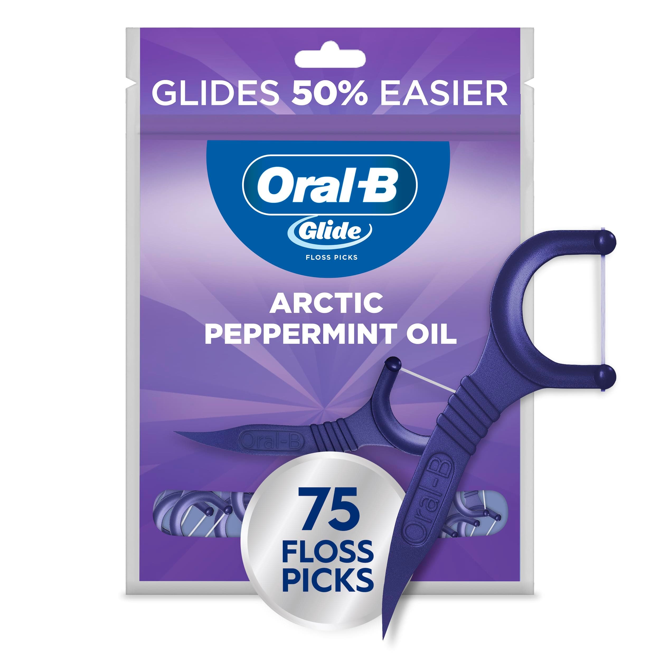 Glide Peppermint Dental Floss Picks with Arctic Peppermint Oil Flavor, 75 Picks