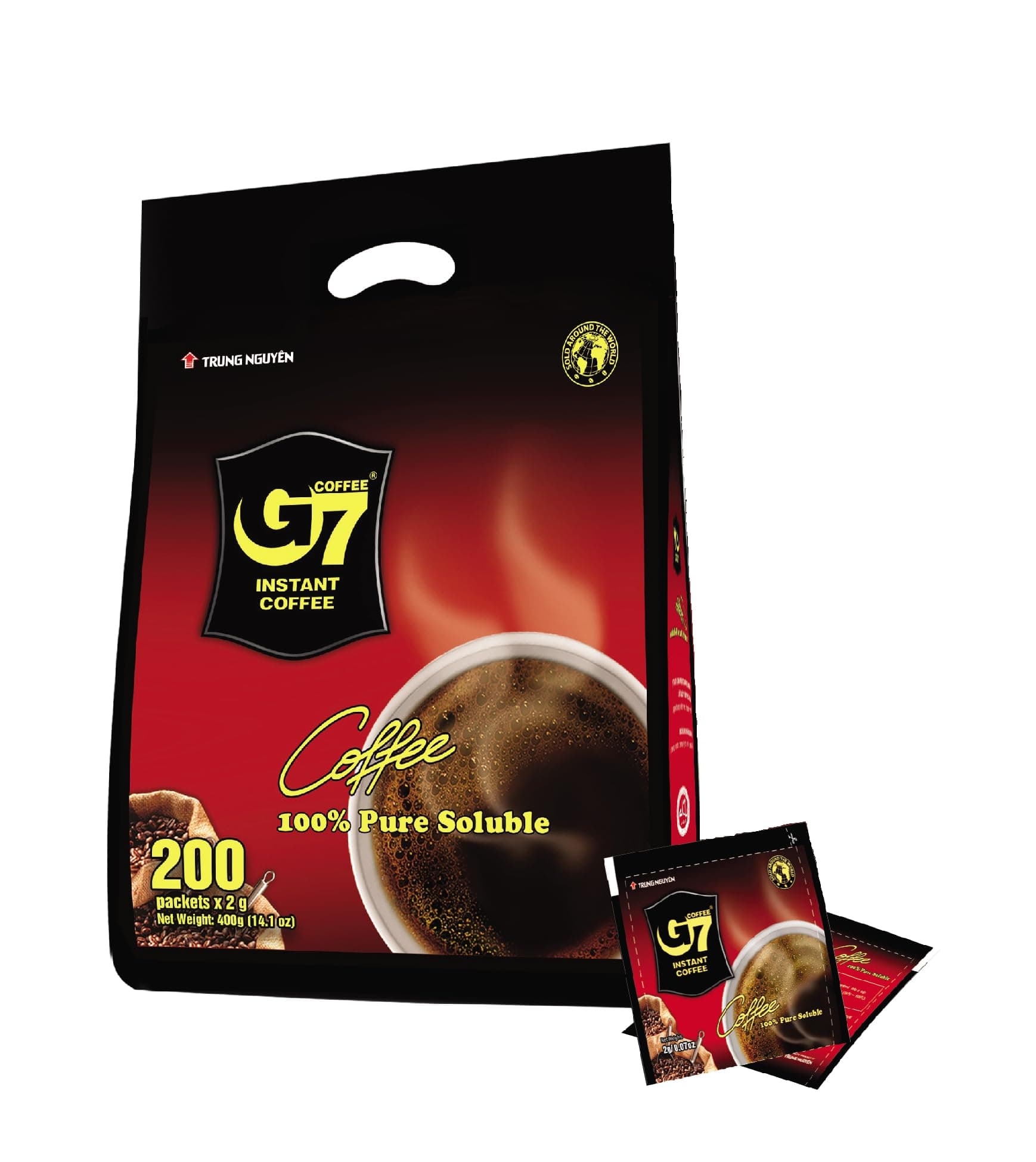 G7 Instant Coffee — Pure Black — 100% Soluble Coffee — Strong and Bold — Instant Vietnamese Coffee (200 Packets)