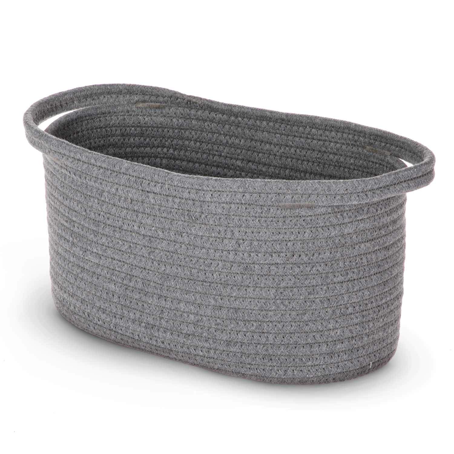 Home Zone LivingWoven Basket for Home Storage with 2 Cotton Rope Handles, 100% Cotton, 14.00” x 7.00” x 7.00”, Gray, VS19578E