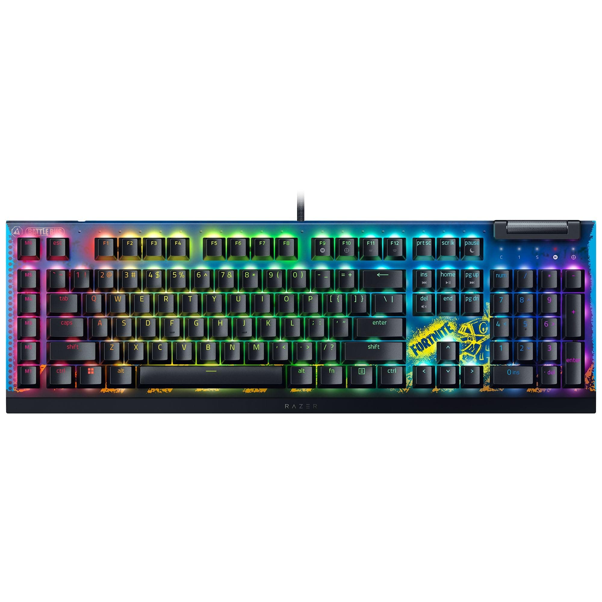 BlackWidow V4 X Mechanical Gaming Keyboard: Yellow Switches Linear & Silent - 6 Macro Keys - Chroma RGB - Doubleshot ABS Keycaps - Roller & Media Keys Snap Tap - Fortnite Edition