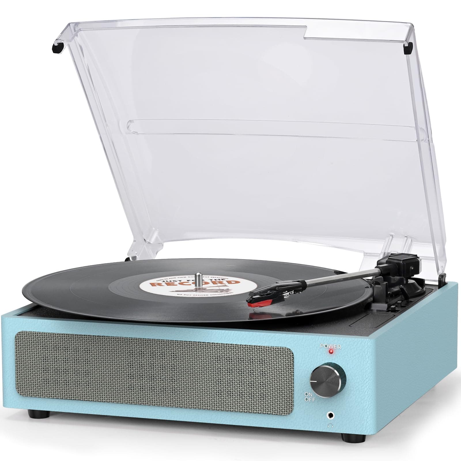 seasonlife Vinyl Record Player with Speakers New Sleek Turntable for Vinyl Records Wireless Receiver 3 Speed 3 Size LP Vinyl Player for Vinyls AUX-in RCA Line LP Vinyl Players Auto Stop Blue