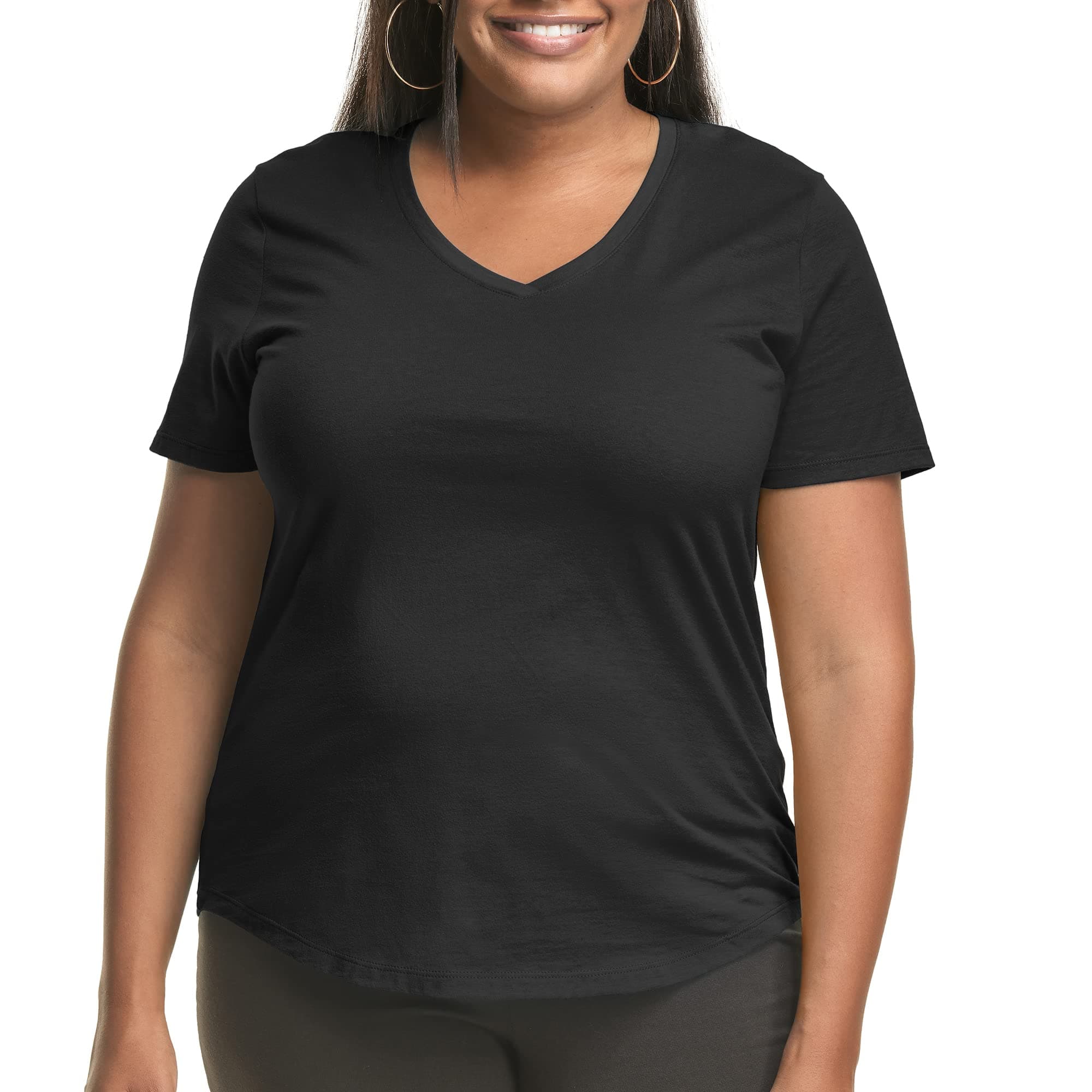 HanesWomen's Just Plus Size Cotton Jersey T-Shirt, Short Sleeve V-Neck TeeGreenCircle Certified: Certified Environmental Facts Label