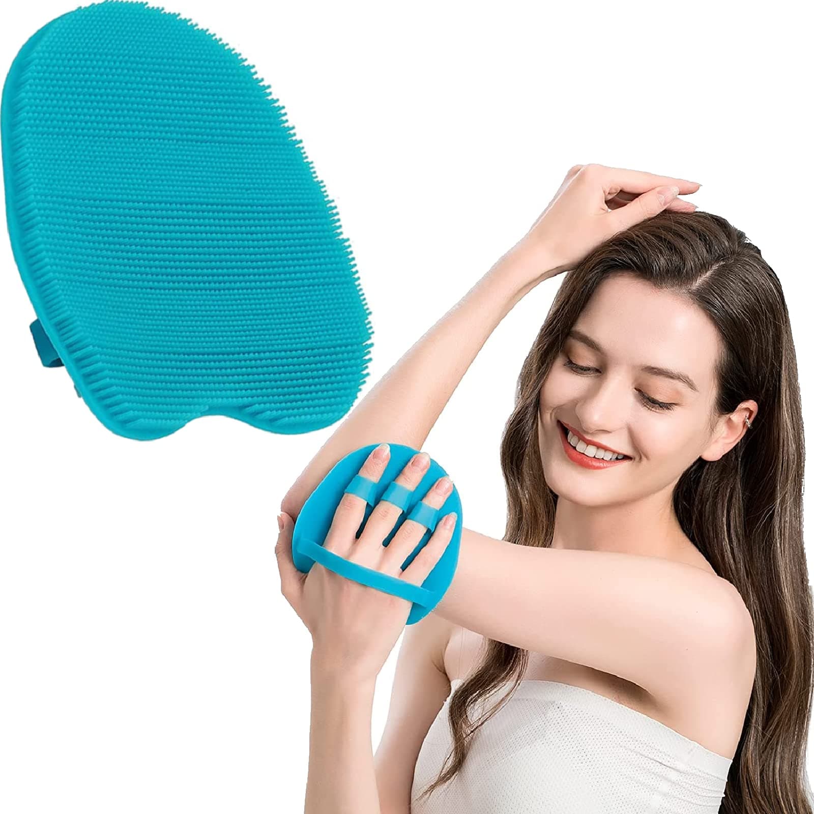 1 Pack Pure Silicone Food-grade Body Brush Shower Cleansing Scrubber Gentle Exfoliating Glove Soft Bristles (Blue)