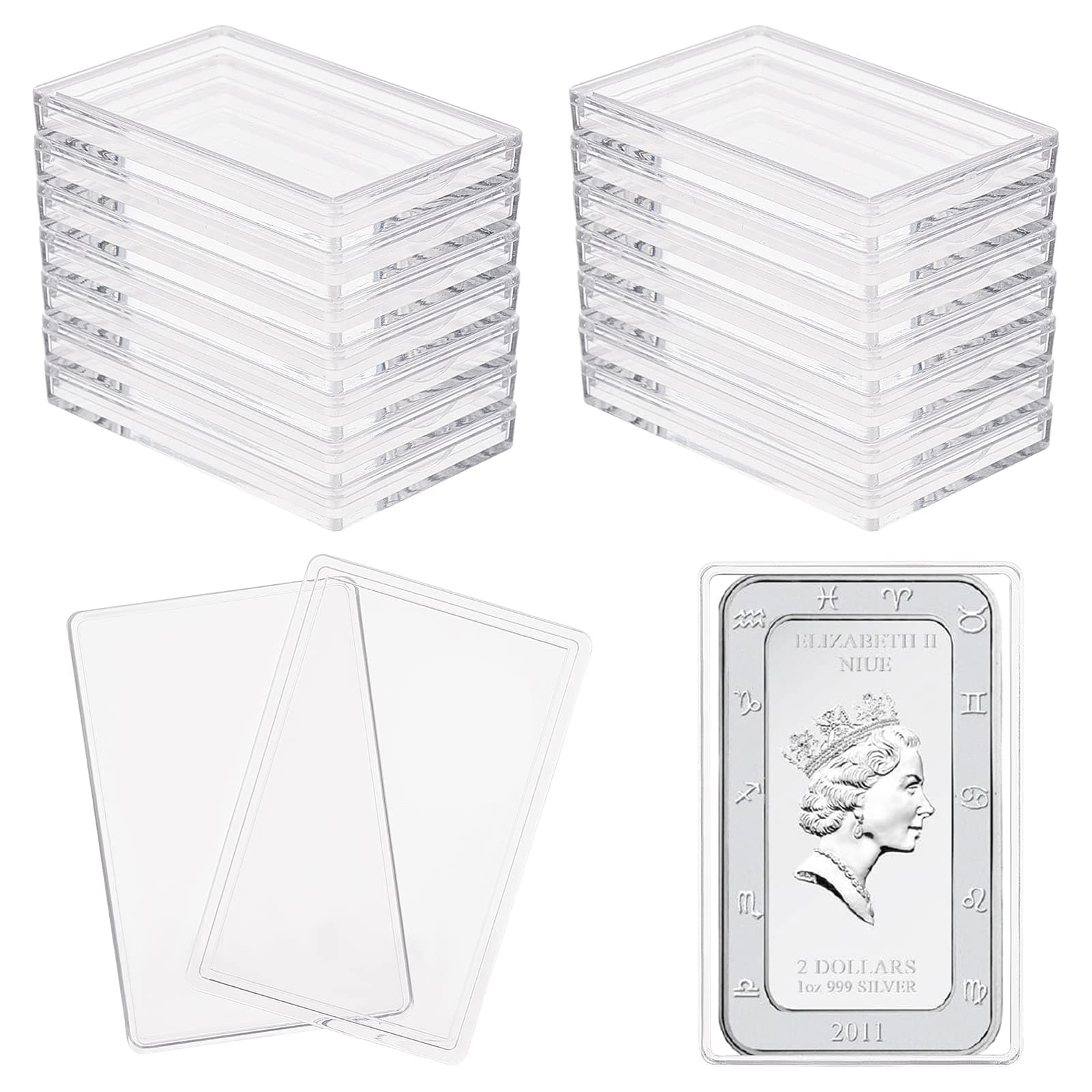 FINGERINSPIRE Pack of 18 Silver Bar Case 56 x 36 mm Acrylic Silver Bar Holder Clear Storage Container Compatible with Silver Bar Box for 1 oz Silver Bar 1 Troy Ounce Bar